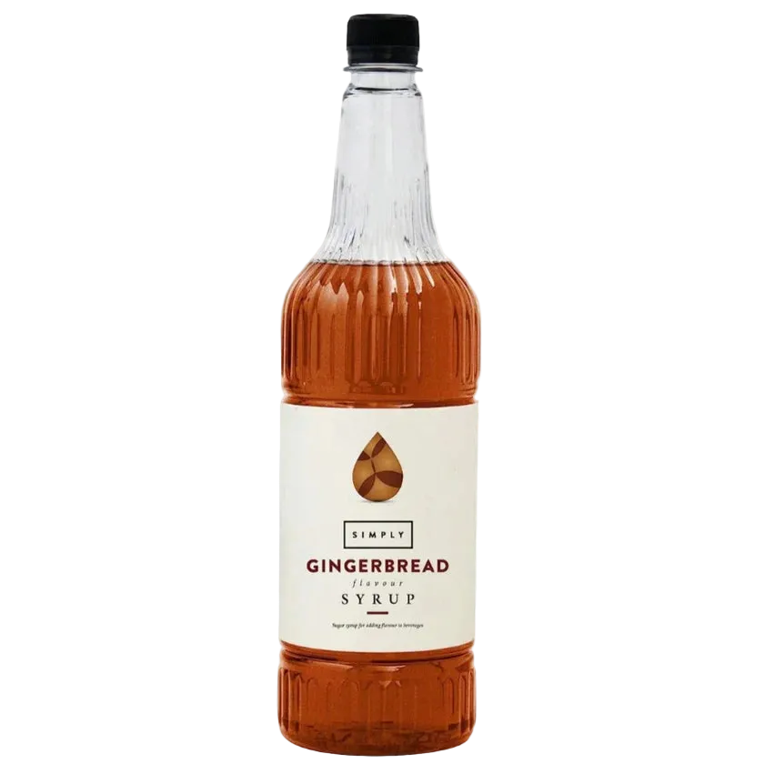 1 Litre bottle of Simply Gingerbread Syrup for festive coffee and spiced drinks