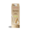 A 1-liter carton of Carraro 1927 Barista Oat plant-based milk, featuring oat stalks splashing into creamy milk.