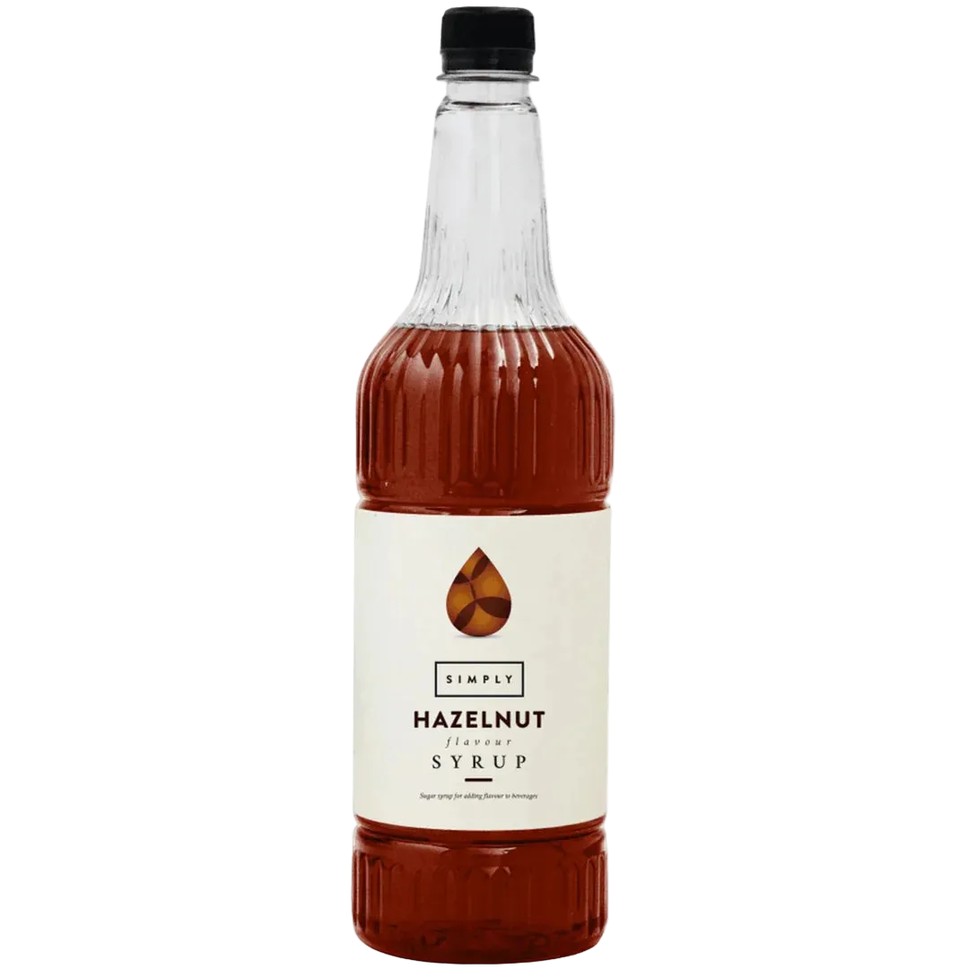 1 Litre bottle of Simply Roasted Hazelnut Syrup for coffee and nutty desserts