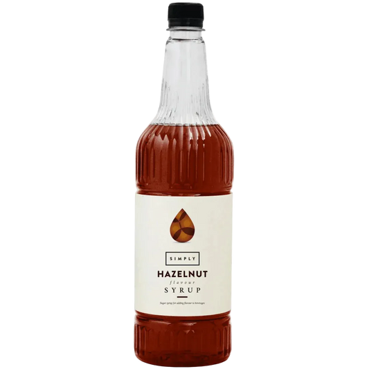 1 Litre bottle of Simply Roasted Hazelnut Syrup for coffee and nutty desserts