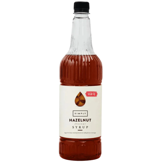 1 Litre bottle of Simply Hazelnut Sugar Free Syrup for coffee and sugar-free drinks