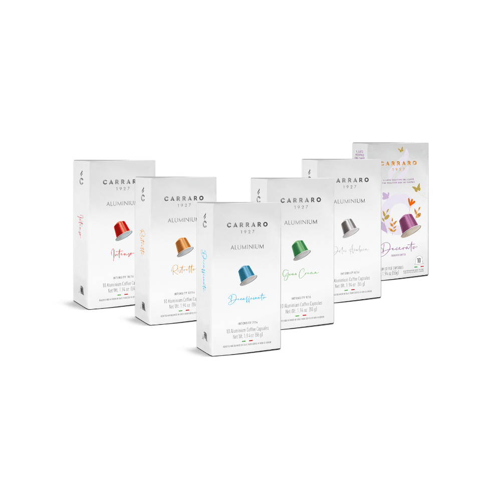 Carraro Aluminium Nespresso® Compatible Capsules Variety Bundle (With Decaf) - 60 Capsules