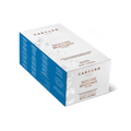 A box of Carraro 1927 Tazza d'Oro Decaffeinato espresso, shown at an angle on a clean white background. The packaging features a white top and front face with elegant brown typography, a solid blue side panel with fine print, and a small white floral illustration.